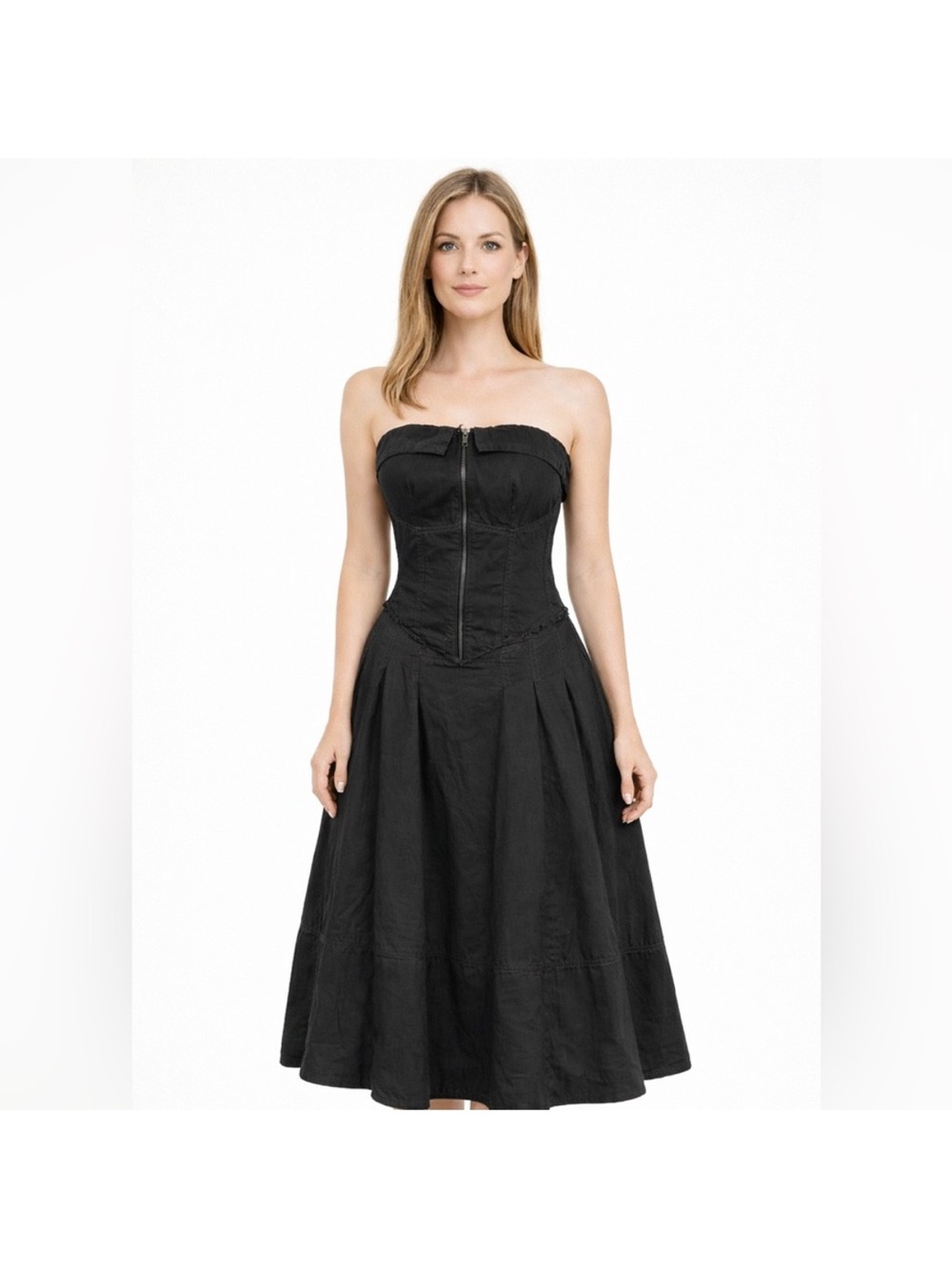 Pilcro Strapless Black Midi Dress with Corset Zipper
